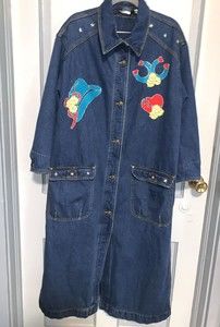 VTG 90’s Newport News Denim Jean Long Western Duster Jacket Trench Coat Sz 10